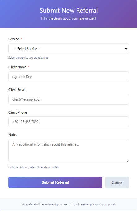 Partner portal – Referrals list